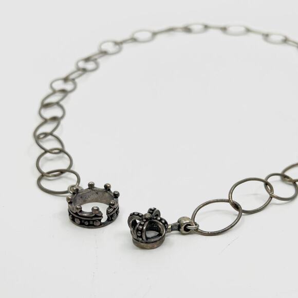 Vintage 925 Sterling Silver Coronation Crown Clasp Wide Link Chain Necklace - Picture 2 of 6